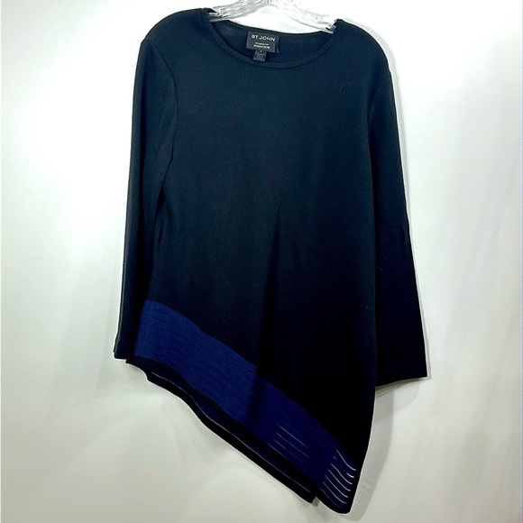 St.John black and blue asymmetrical 97% wool top size large. - Picture 1 of 11